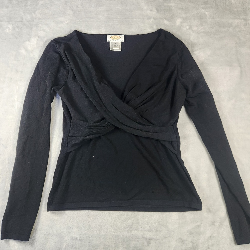 Talbots Petites Sz P Black Textured Blouse Top Shirt Sweatheart Top‎ 3/4 Sleeve